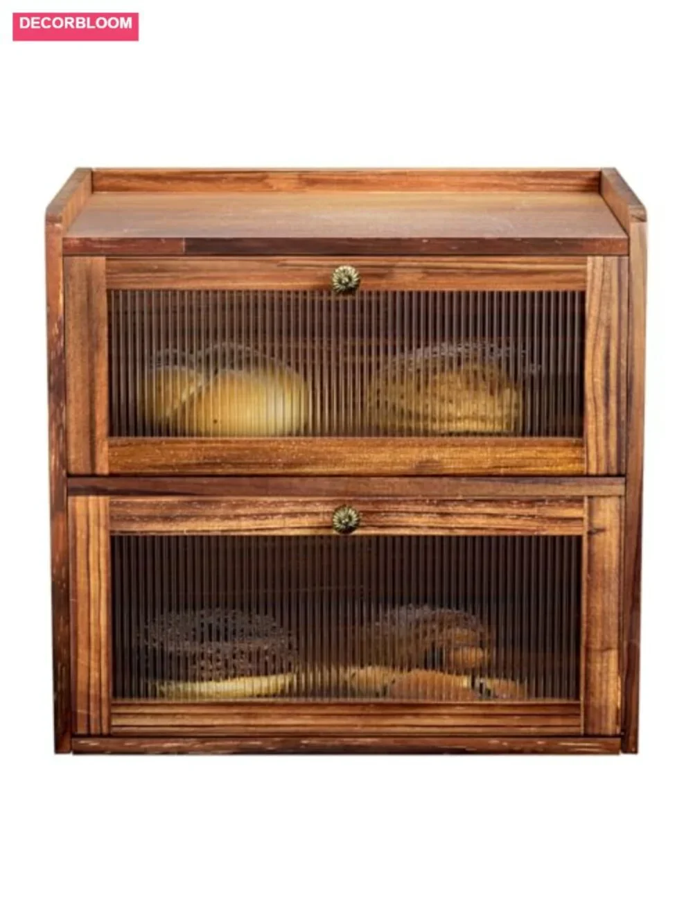 Wooden Bread Box Large 2 Layer Farmhouse Kitchen Countertop Storage with Window